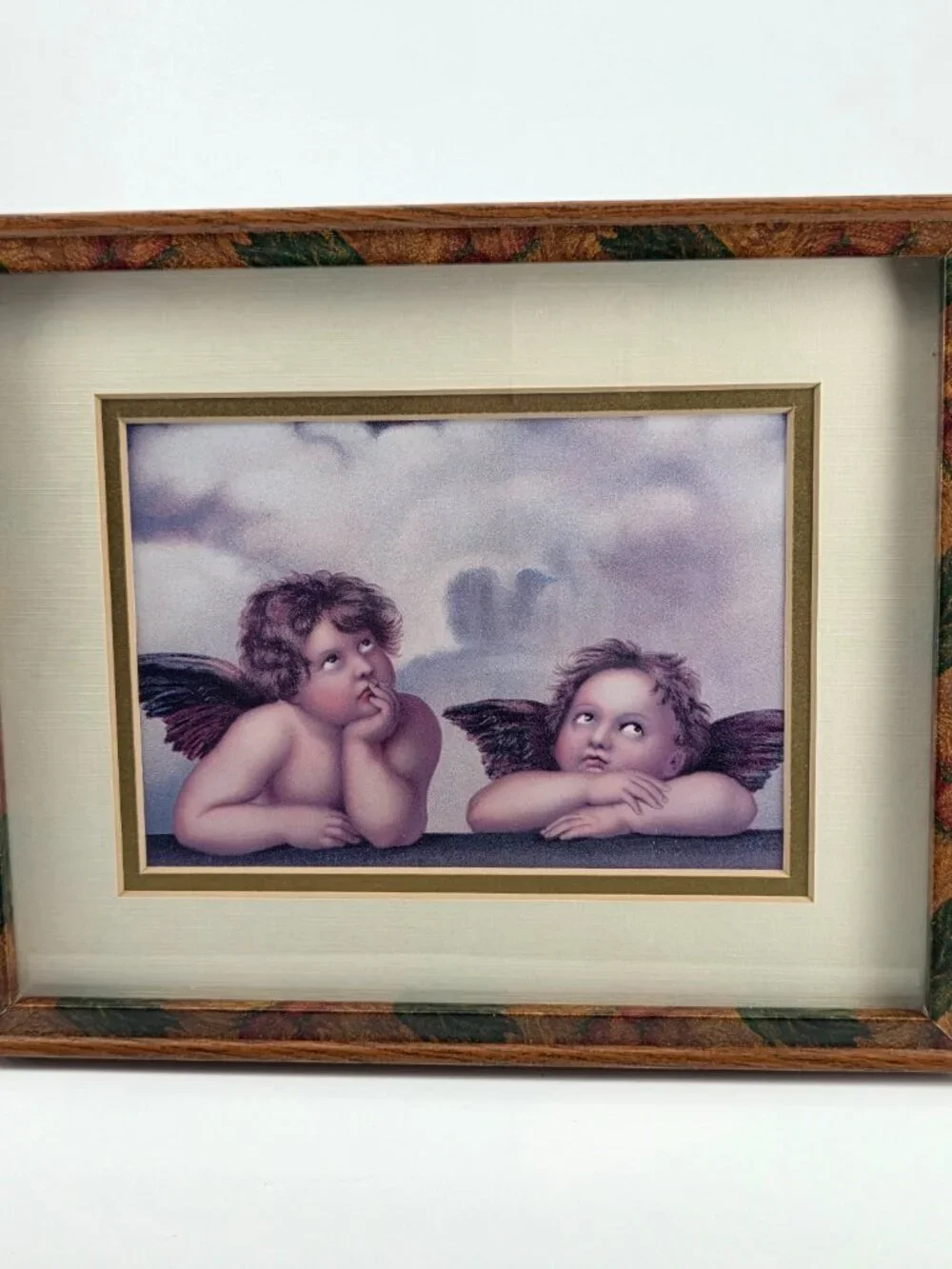 Framed Raphael Cherubs Renaissance Vintage Print Floral Wood Frame Art 👼✨